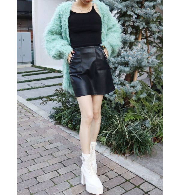 EVRIS「フェイクレザースタッズミニスカート」|スカート|