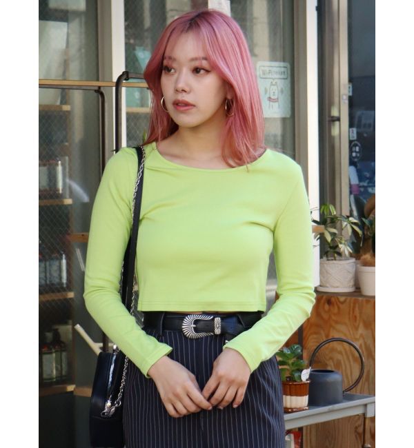 EVRIS「ベーシッククロップドロンT」|Tシャツ・カットソー|グリーン