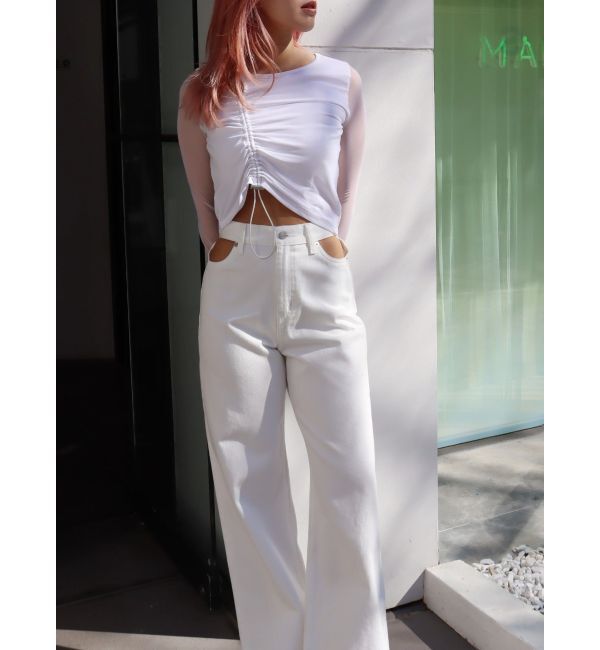 EVRIS「オープンウエストワイドデニムパンツ」|デニム|