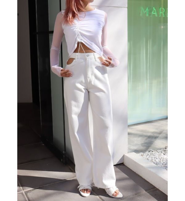 EVRIS「オープンウエストワイドデニムパンツ」|デニム|