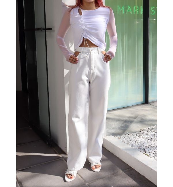 EVRIS「オープンウエストワイドデニムパンツ」|デニム|