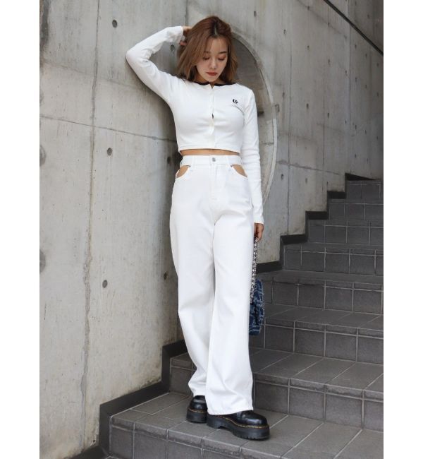 EVRIS「オープンウエストワイドデニムパンツ」|デニム|