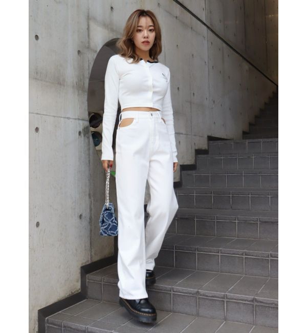 EVRIS「オープンウエストワイドデニムパンツ」|デニム|