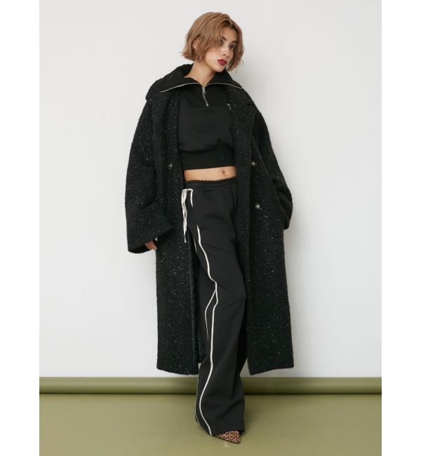 EVRIS「リボンスリーブハーフZIPショートスウェットトップス【セットアップ着用可能】」|スウェット・ジャージ|