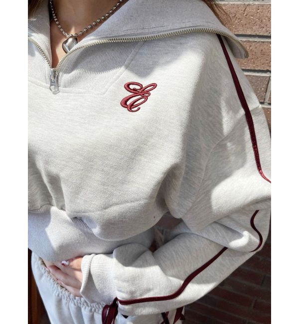 EVRIS「リボンスリーブハーフZIPショートスウェットトップス【セットアップ着用可能】」|スウェット・ジャージ|