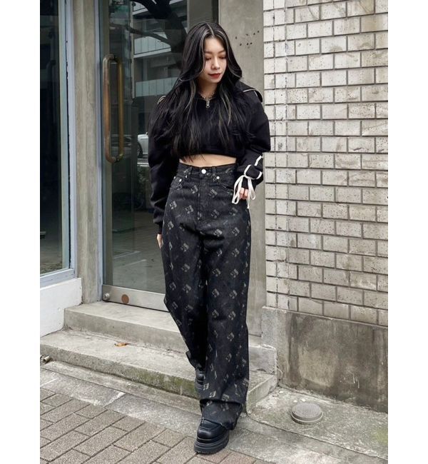 EVRIS「リボンスリーブハーフZIPショートスウェットトップス【セットアップ着用可能】」|スウェット・ジャージ|