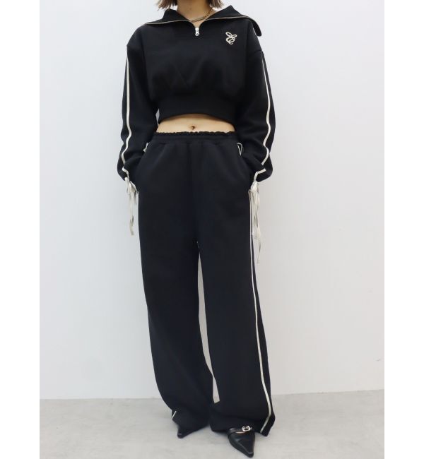 EVRIS「リボンスリーブハーフZIPショートスウェットトップス【セットアップ着用可能】」|スウェット・ジャージ|