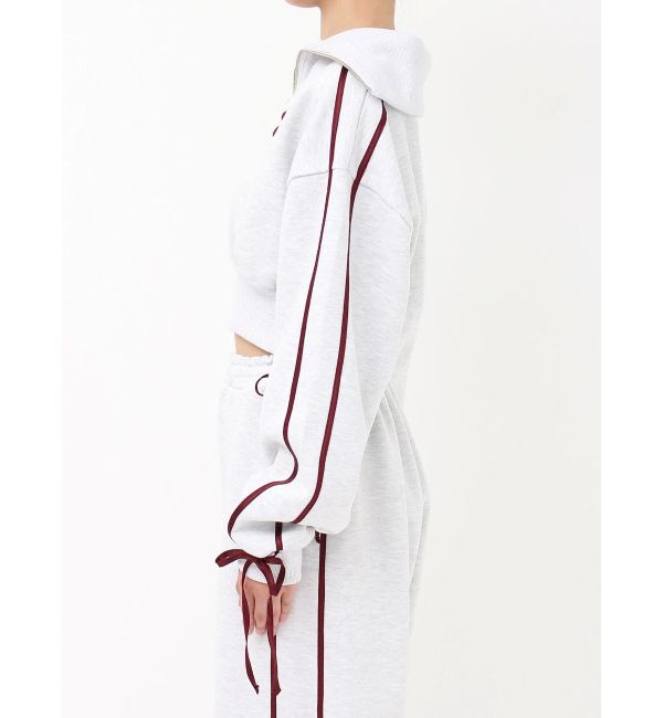 EVRIS「リボンスリーブハーフZIPショートスウェットトップス【セットアップ着用可能】」|スウェット・ジャージ|