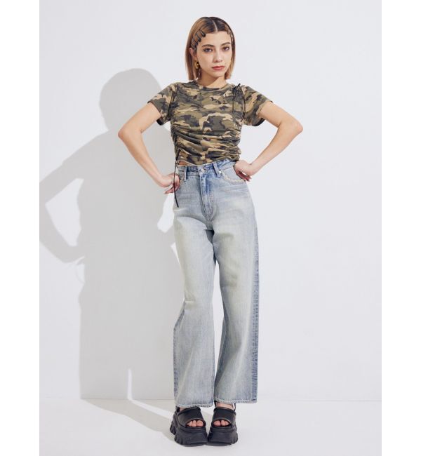 EVRIS「レースグラフィックワイドデニムパンツ」|デニム|