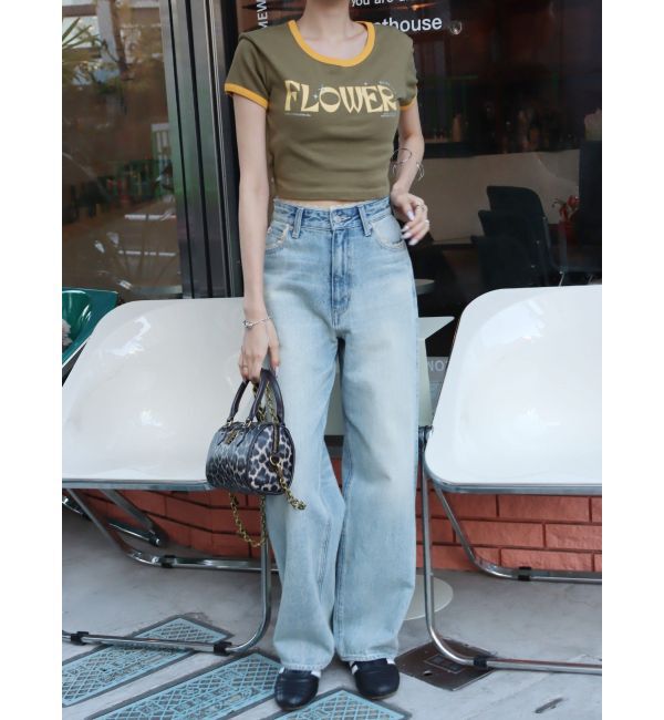 EVRIS「レースグラフィックワイドデニムパンツ」|デニム|