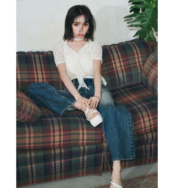 EVRIS「レースグラフィックワイドデニムパンツ」|デニム|