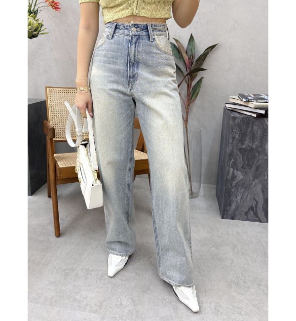 EVRIS「レースグラフィックワイドデニムパンツ」|デニム|