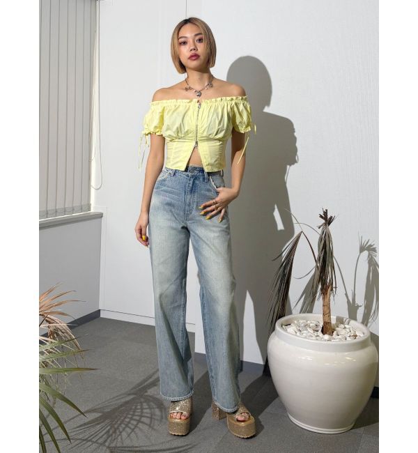 EVRIS「レースグラフィックワイドデニムパンツ」|デニム|