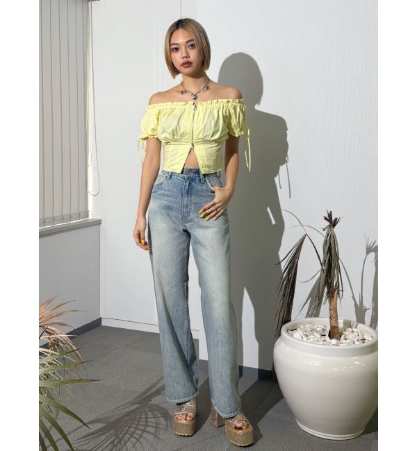 EVRIS「レースグラフィックワイドデニムパンツ」|デニム|