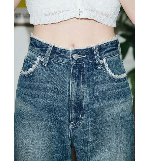 EVRIS「レースグラフィックワイドデニムパンツ」|デニム|