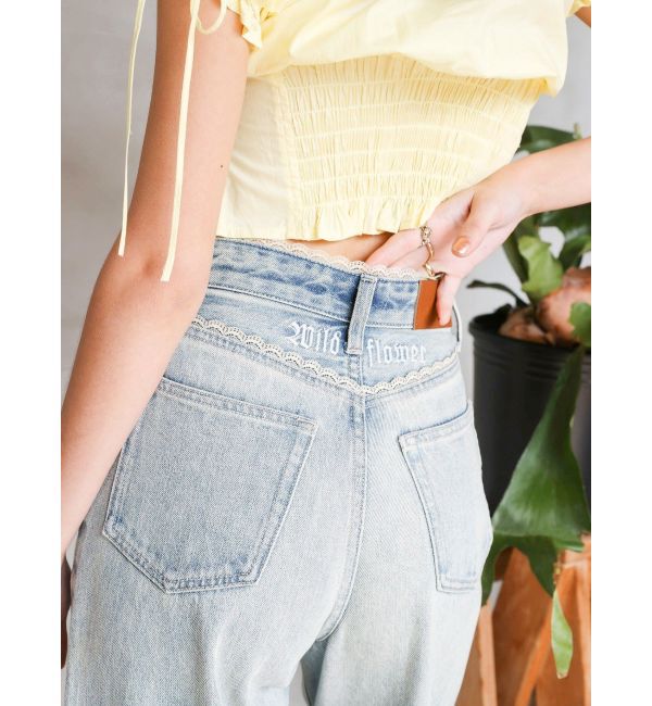 EVRIS「レースグラフィックワイドデニムパンツ」|デニム|