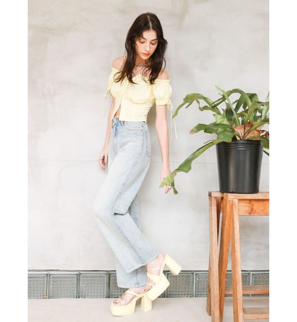 EVRIS「レースグラフィックワイドデニムパンツ」|デニム|