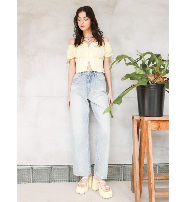 EVRIS「レースグラフィックワイドデニムパンツ」|デニム|