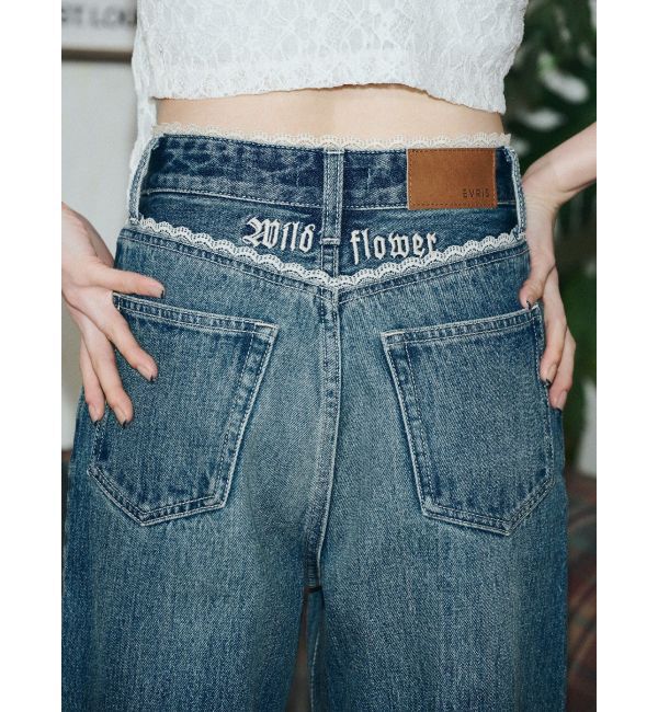 EVRIS「レースグラフィックワイドデニムパンツ」|デニム|