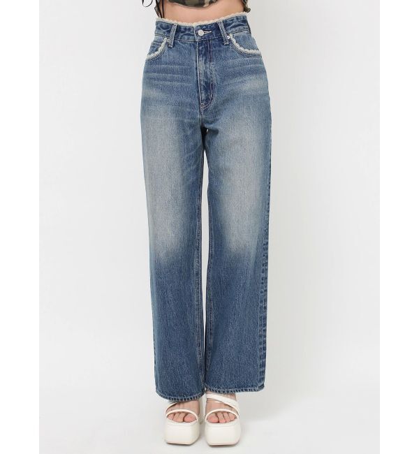 EVRIS「レースグラフィックワイドデニムパンツ」|デニム|