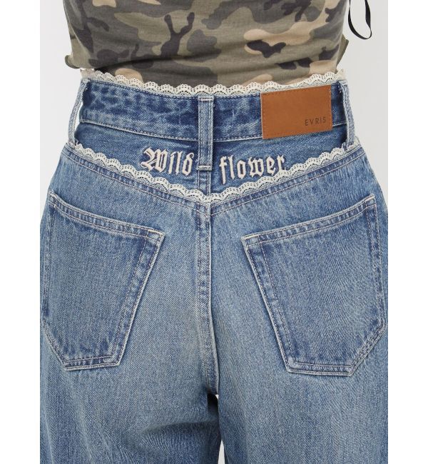 EVRIS「レースグラフィックワイドデニムパンツ」|デニム|