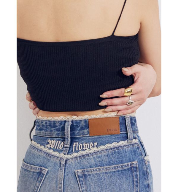 EVRIS「レースグラフィックワイドデニムパンツ」|デニム|