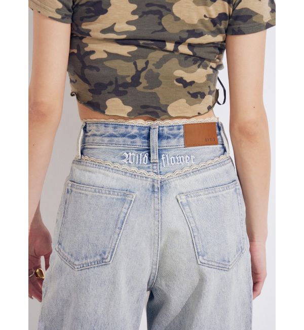 EVRIS「レースグラフィックワイドデニムパンツ」|デニム|アイスブルー