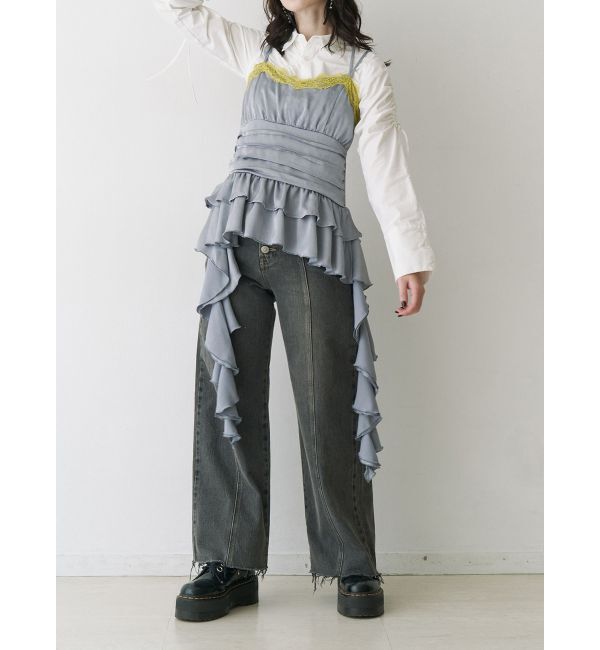 jouetie「ドレープフリルランジェリーキャミ」|キャミソール|グレー