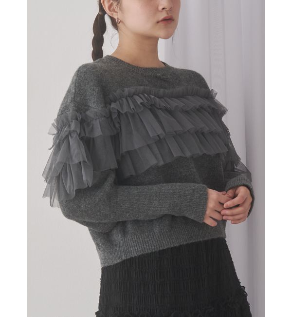 merry jenny「デコラティブチュールニットトップス」|ニット・セーター|チャコールグレー
