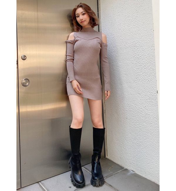 GYDA「ショルダーオープン ビスチェデザインニットタイトワンピース」|ワンピース|