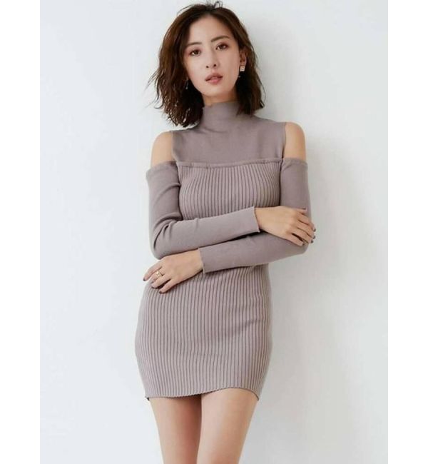 GYDA「ショルダーオープン ビスチェデザインニットタイトワンピース」|ワンピース|ベージュ