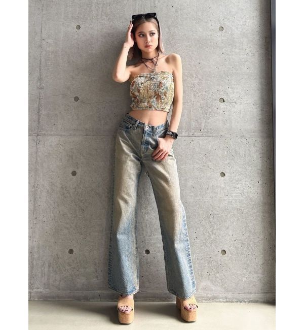 GYDA「ハイウエスト ASID WASHワイドデニムパンツ」|デニム|