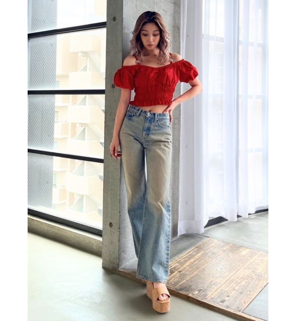 GYDA「ハイウエスト ASID WASHワイドデニムパンツ」|デニム|