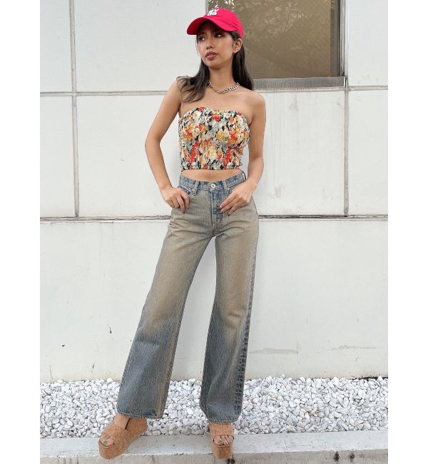 GYDA「ハイウエスト ASID WASHワイドデニムパンツ」|デニム|