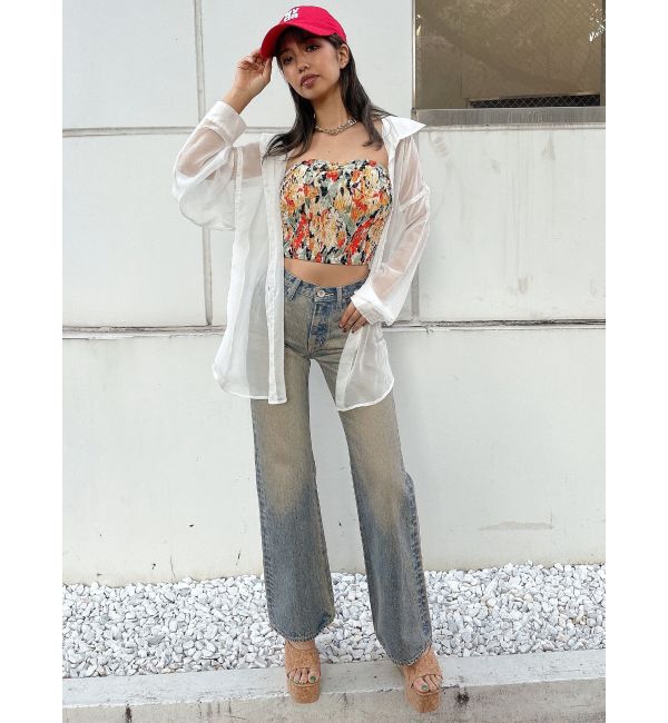 GYDA「ハイウエスト ASID WASHワイドデニムパンツ」|デニム|