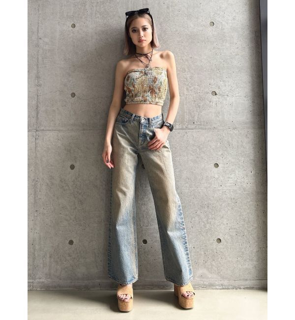 GYDA「ハイウエスト ASID WASHワイドデニムパンツ」|デニム|