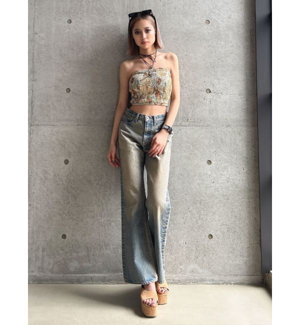 GYDA「ハイウエスト ASID WASHワイドデニムパンツ」|デニム|