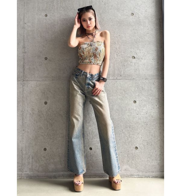 GYDA「ハイウエスト ASID WASHワイドデニムパンツ」|デニム|