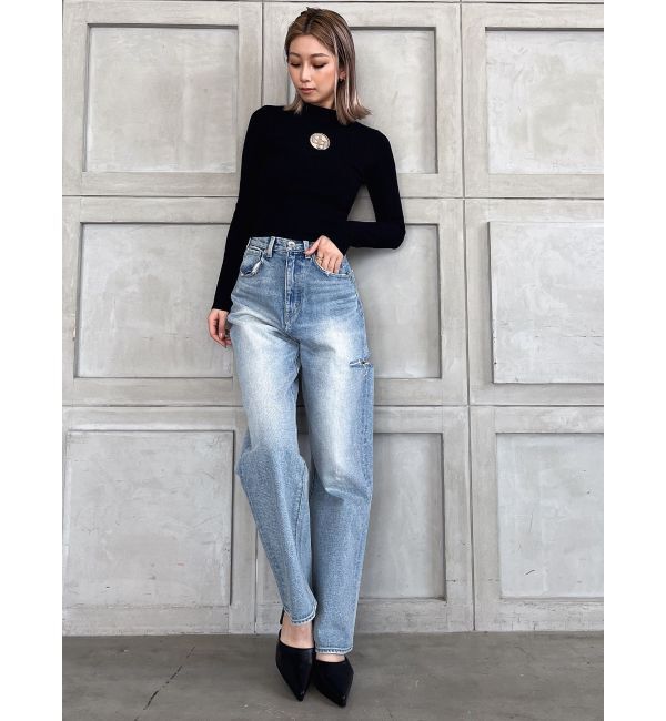 GYDA「ハイウエスト DEEP SIDE BACK DAMAGE ワイド デニムパンツ」|デニム|