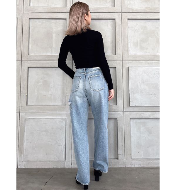 GYDA「ハイウエスト DEEP SIDE BACK DAMAGE ワイド デニムパンツ」|デニム|