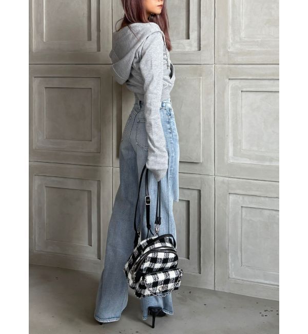 GYDA「【TINY】ハイウエストKNEEダメージワイドデニムパンツ」|デニム|