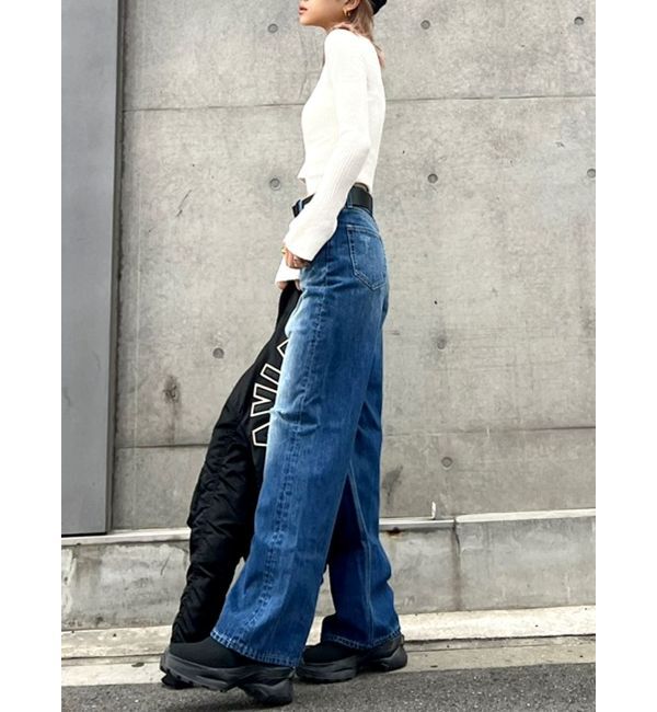 GYDA「【TINY】ハイウエストKNEEダメージワイドデニムパンツ」|デニム|