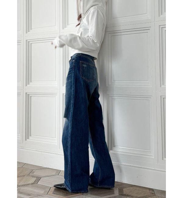 GYDA「【TINY】ハイウエストKNEEダメージワイドデニムパンツ」|デニム|