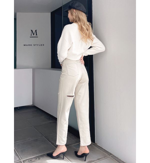 GYDA「ハイウエストfront and backダメージワイドデニムパンツ」|デニム|