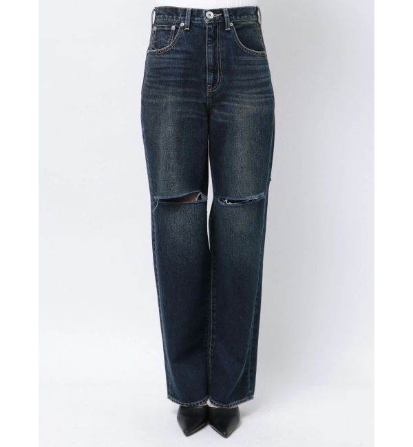 GYDA「ハイウエストfront and backダメージワイドデニムパンツ」|デニム|