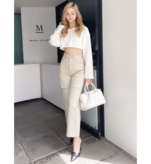 GYDA「ハイウエストfront and backダメージワイドデニムパンツ」|デニム|