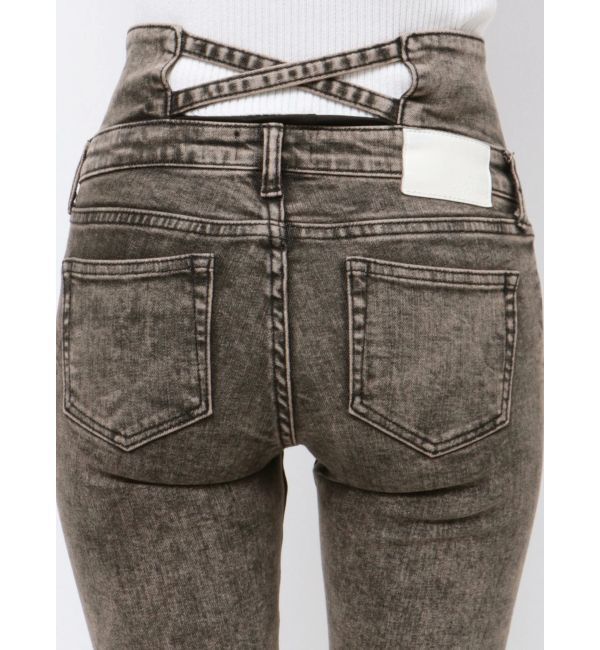 GYDA「ハイウエストBACKクロスUSEDケミカルウォッシュスキニーデニムパンツ」|デニム|