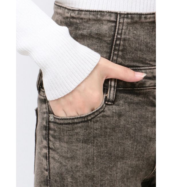 GYDA「ハイウエストBACKクロスUSEDケミカルウォッシュスキニーデニムパンツ」|デニム|