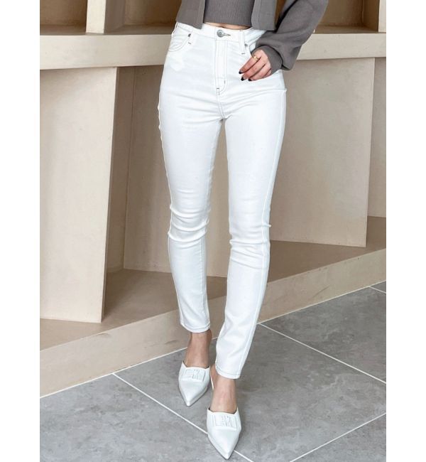 GYDA「ハイウエストワンウォッシュスキニーパンツ」|デニム|オフホワイト