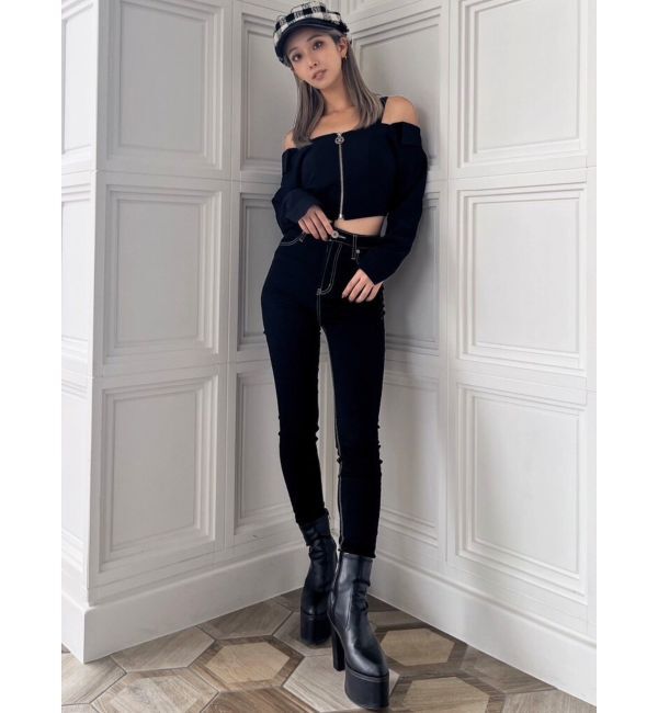 GYDA「ハイウエストワンウォッシュスキニーパンツ」|デニム|